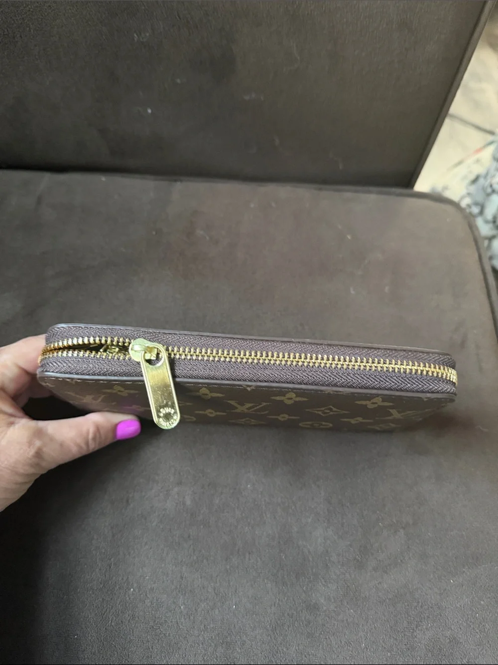 Louis Vuitton Monogram Canvas Zip-Around Wallet in Brown and Gold